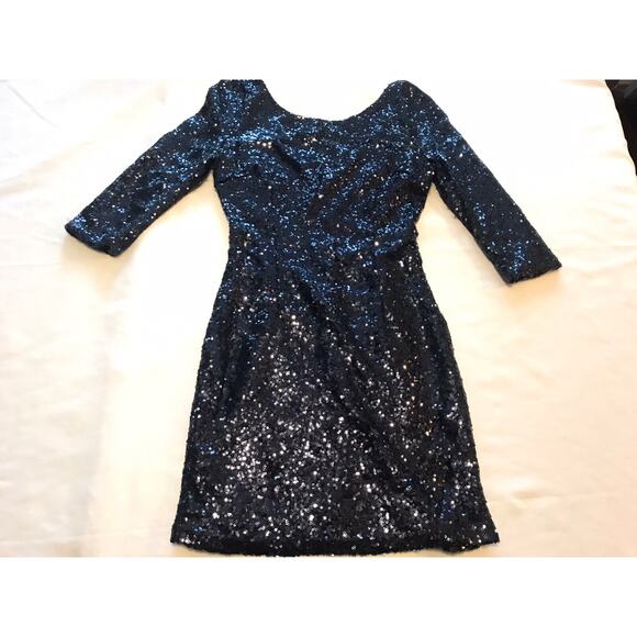 Lulus Delightful Ways Sequin Mini Dress Navy Blue Womens Sz Small Bodycon - Picture 1 of 11